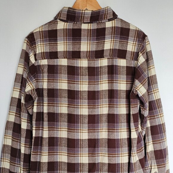 Chor Plaid Flannel Shirt Shacket Thermal Lining Pearl Snaps Pockets Size M Brown - Picture 6 of 14